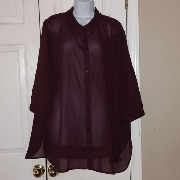 Attention dark mauve sheer button down blouse   Sz 4X - Picture 1 of 5